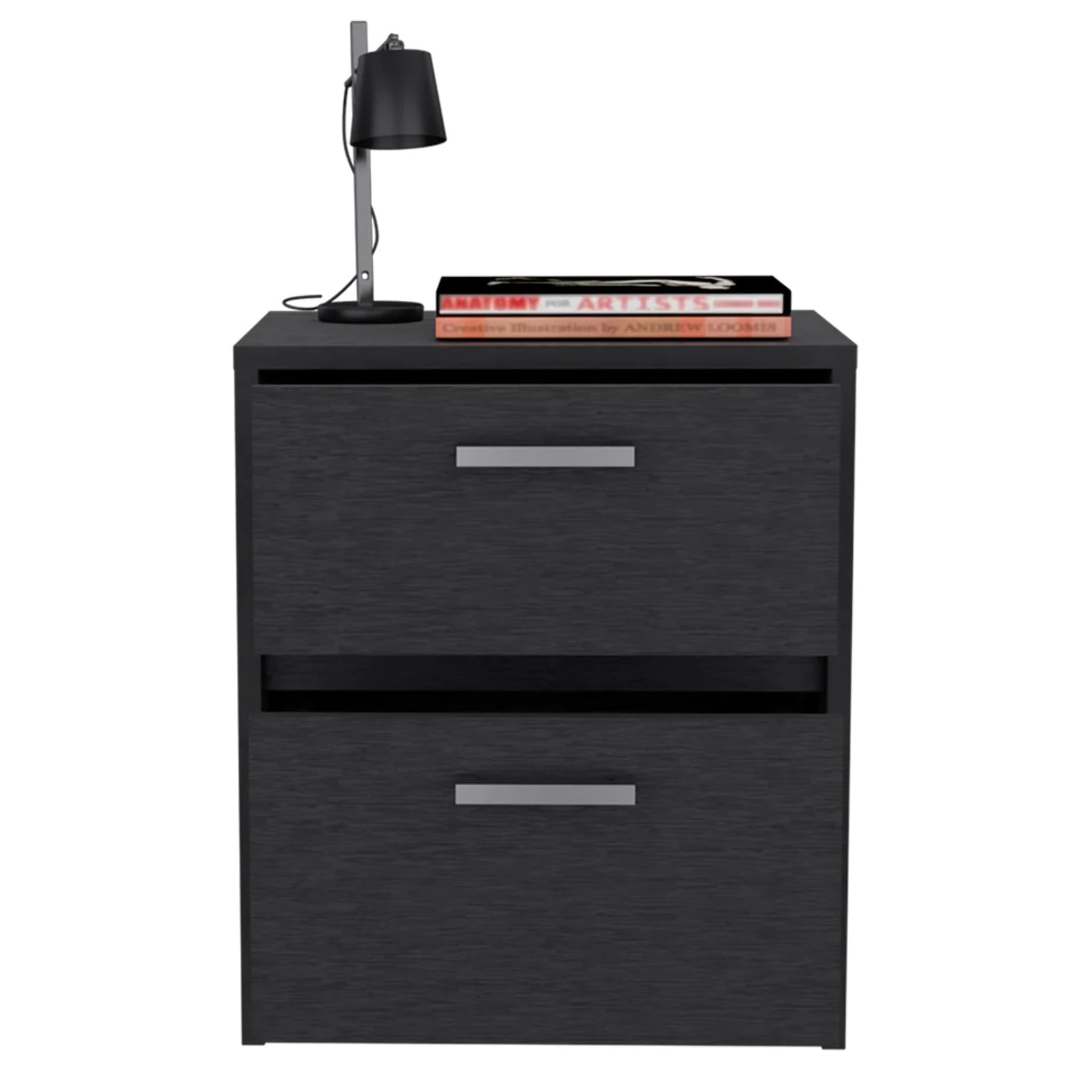 HomeRoots 19 in. Two Drawer Faux Wood Nightstand, Black