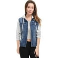 thumbnail image 3 of INSPIRE CHIC Women's Layered Drawstring Hood Denim Jacket with Pockets, 3 of 5