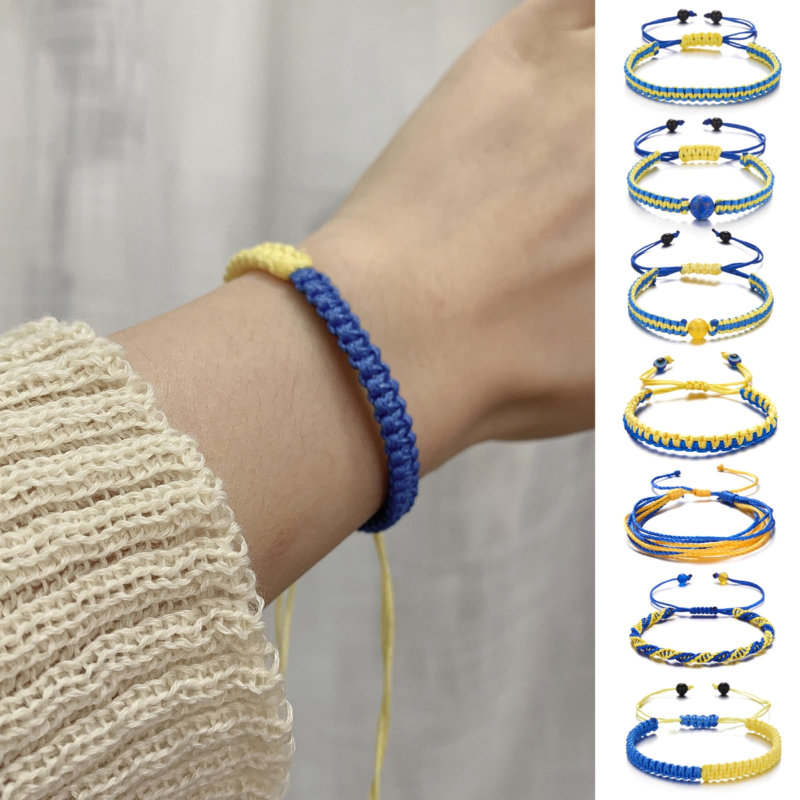 Koszal Hand woven Strong Rope Braided Wristband Wear Resistant Ethnic Style Blue Yellow Patchwork Adjustable Bracelet Jewelry Accessories Walmart