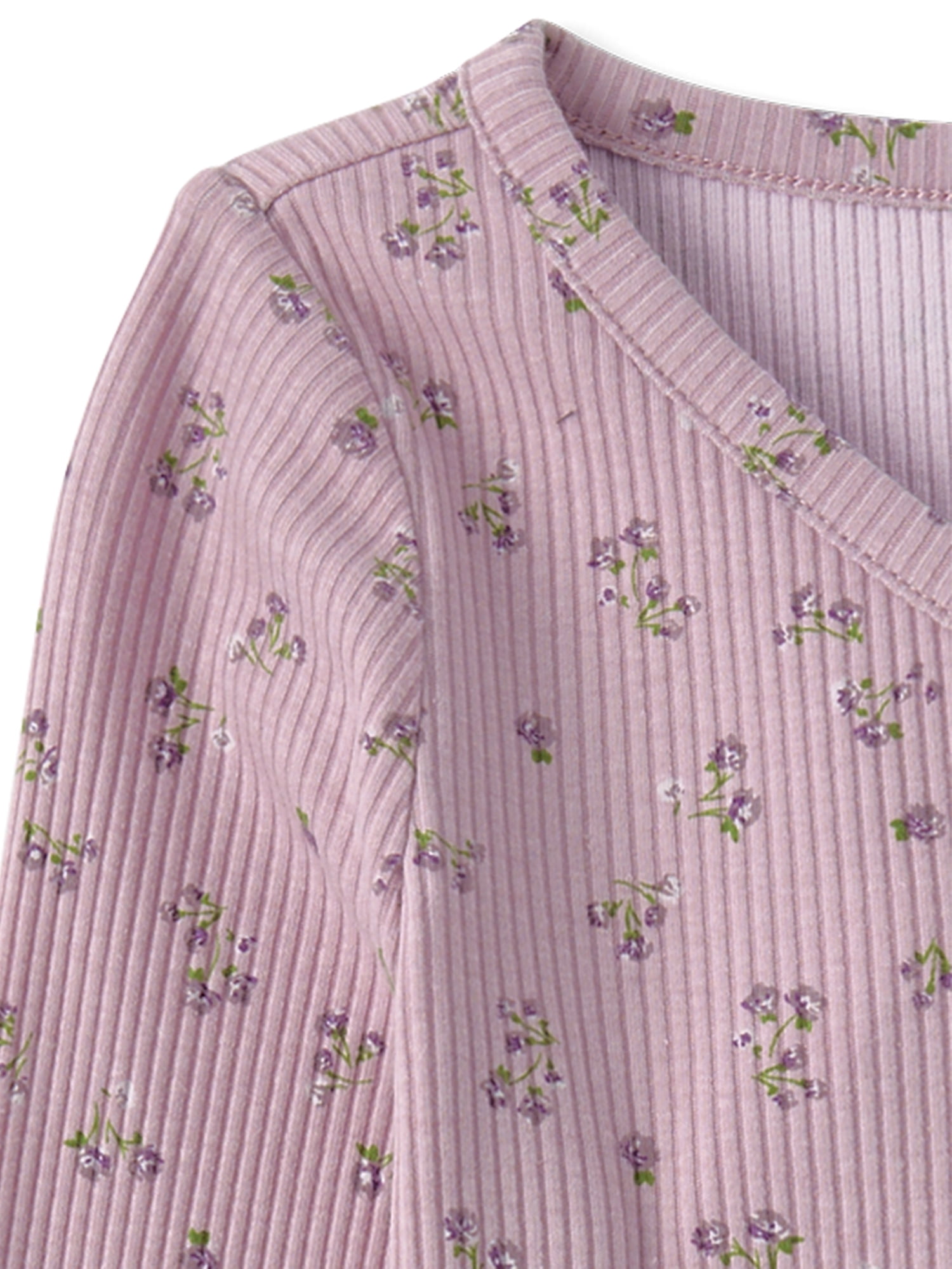 The Children's Place Girls Long Sleeve Floral V-Neck Ribbed Henley Top, Sizes XS-XXL