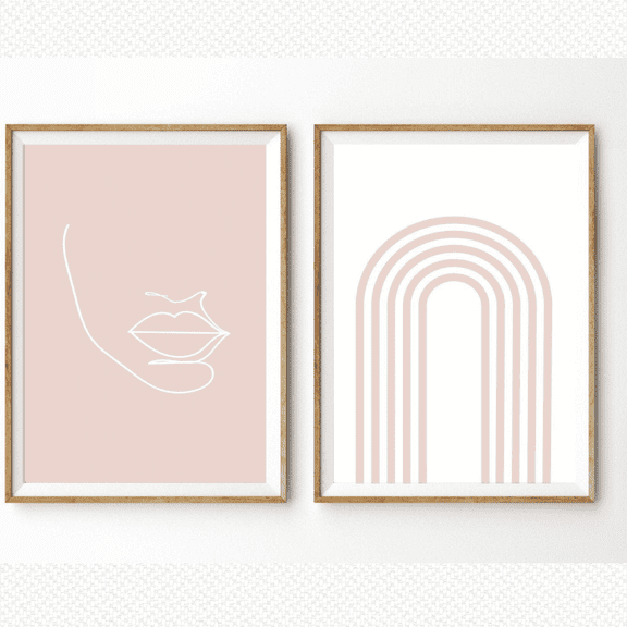 Blush Pink Abstract Line Art Poster Set 2 Prints Set 2, Poster Only