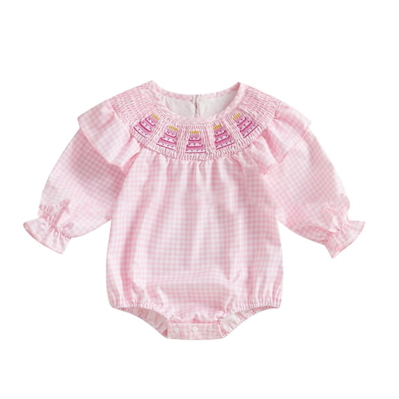XXWXYD Baby Birthday Outfit Embroidered Plaid Long Sleeve Romper for Spring Summer Party Cake Photo