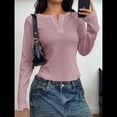 thumbnail image 4 of Camisas de Larga para Mujer, Otoño, Cuello Redondo, Botones, Corte Entallado, Punto Acanalado, Color Liso, Informales, 2025 Rosa XL, 4 of 7