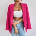 thumbnail image 4 of Women Suit Coat Spring Autumn Solid Color Business Suit Coat Lapel Long Sleeve Flap Pockets Open Front Suit Jacket-Rose Red,2XL, 4 of 7
