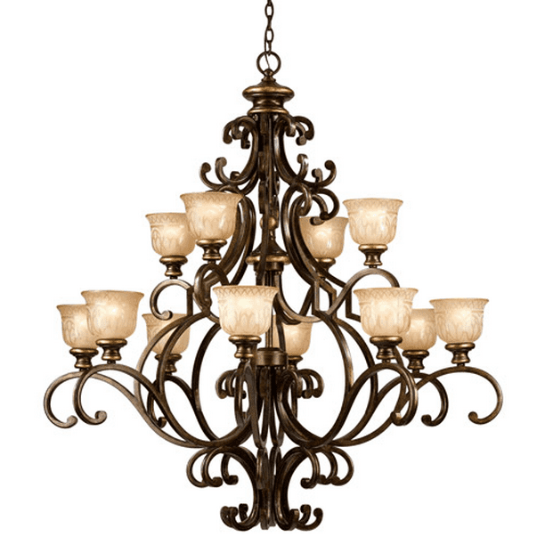 Chandeliers 12 Light With Bronze Umber Amber Etched Wrought Iron 48 Inch 720 Watts World Of Lighting Com Chandeliers 12 Light With Bronze Umber, 12 Light Wrought Iron Chandelier
