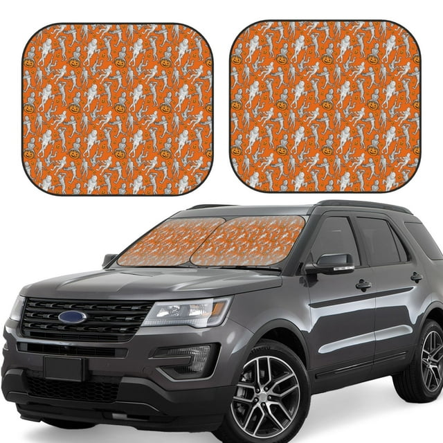 Saiise Halloween Mummy for Foldable Car Sun Shades (2-Pack) Offer Sun Protection with an Easy-fold Design for Convenient Windshield Shading-Small