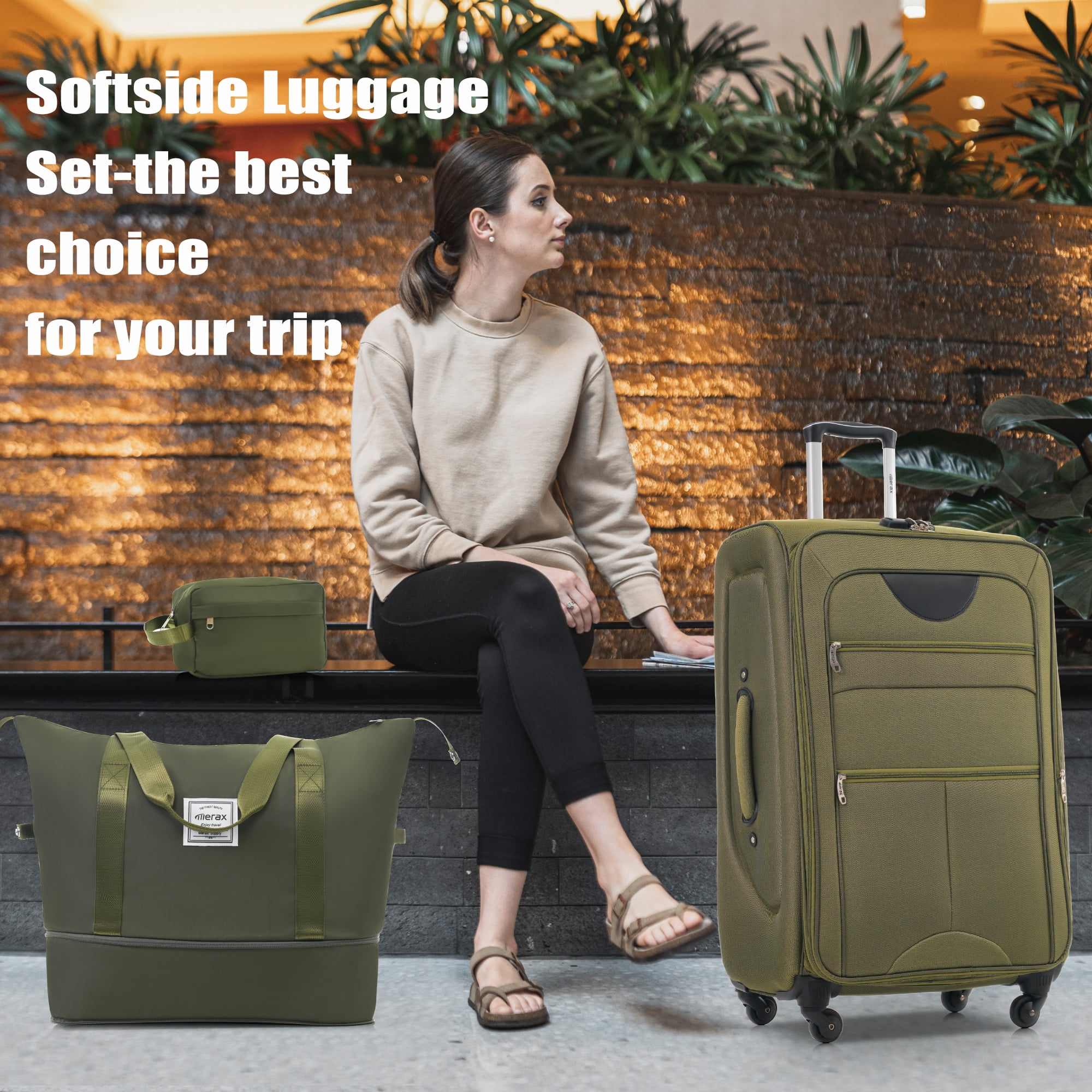 Softside Luggage 5 Piece Set, 20"/24"/28" Carry-on Luggage, Softshell Checked Luggage, Lightweight Suitcase Travel Set