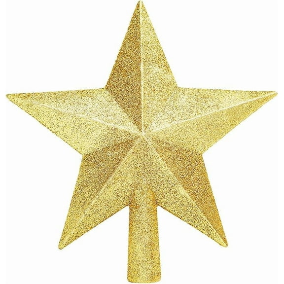 Glitter Christmas Star Tree Topper for Holiday Decorations, Christmas Tree Decoration for Holiday Ornament and Home Decor, Shatterproof Tree Toppers for Party Indoor ＆ Outdoor-Gold 4 inch