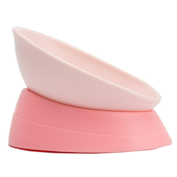 Bulldog Bowl Anti-Slip Dog Cat Dish Detachable Rubber Dog Bowl Pet Sterile Tilted Pet Feeder Slope Base (Pink, 2 Cup (Small/Medium Dog)
