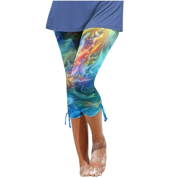 Mrat Women's Printed Elastic Straight Yoga Jogger Running Casual Capris Ladies Comfy Athletic Sweatpants with Pockets Multicolor_AA S
