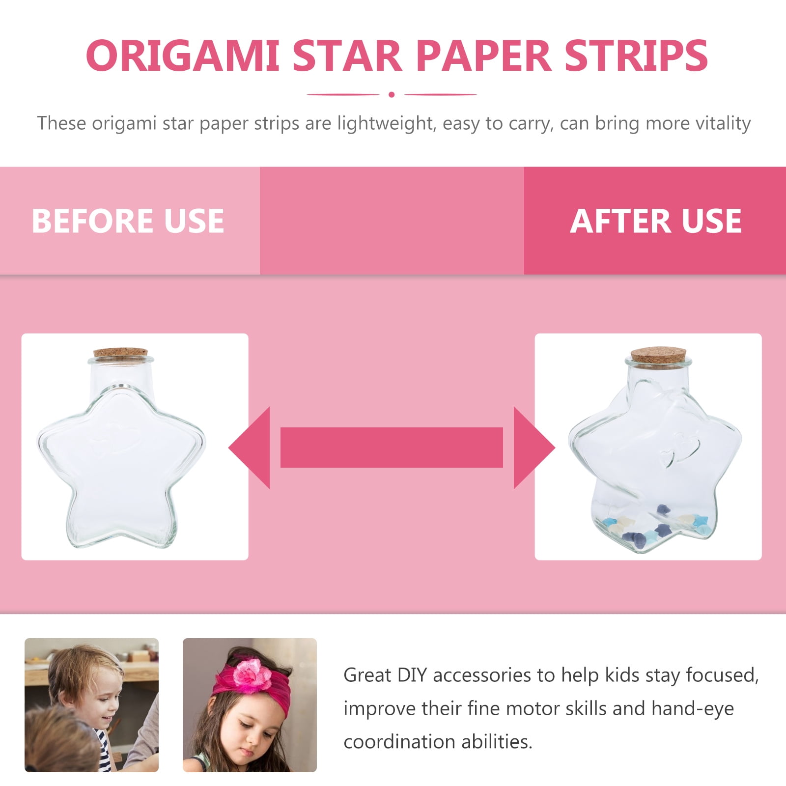 LOLIPPYY Origami Star Paper Strips Set with Storage Bottle for Crafting Lucky Paper Folding Kit
