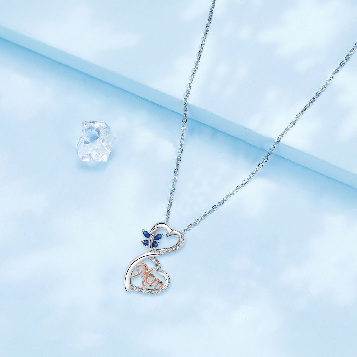ICTPTOSL Mothers Day Necklace 925 Sterling Silver Heart Butterfly Necklace Mother Mom Necklace Pendant Jewelry Birthday Gifts for Mom