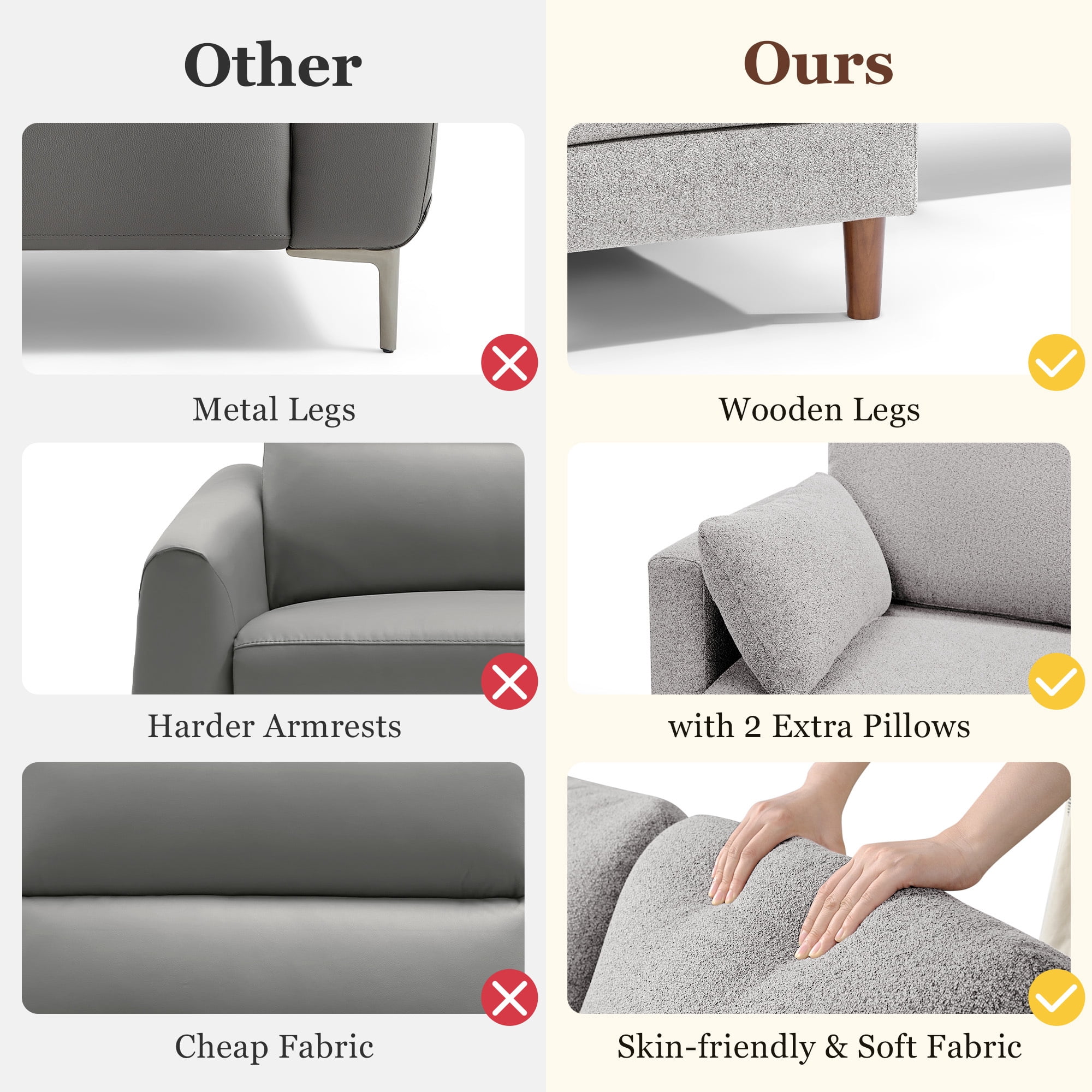 Linsy Home 101" Modular Sectional Couches for Living Room, U-Shaped Sectional Sofa with 2 Pillows, 4 Seat Oversized Sofa with Double Chaise, Light Gray Bouclé