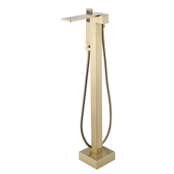 Waterfall Freestanding Clawfoot Tub Faucet with Hand Shower, Brass Bathroom Wand Floor Mounted Tub Faucet
