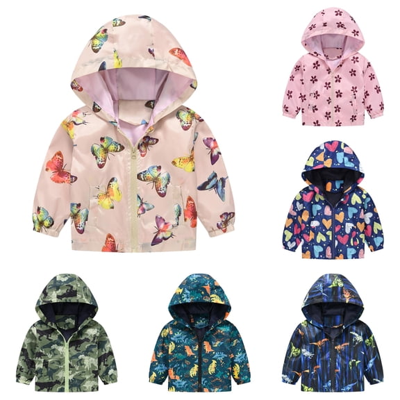 Toddler Boys Rain Jackets Girls Cartoon Prints Casual Light Coat Hooded Jacket Windproof Zipper Outwear Raincoat Windbreakers For Kids,2-3 Years,Z2 Light Yellow