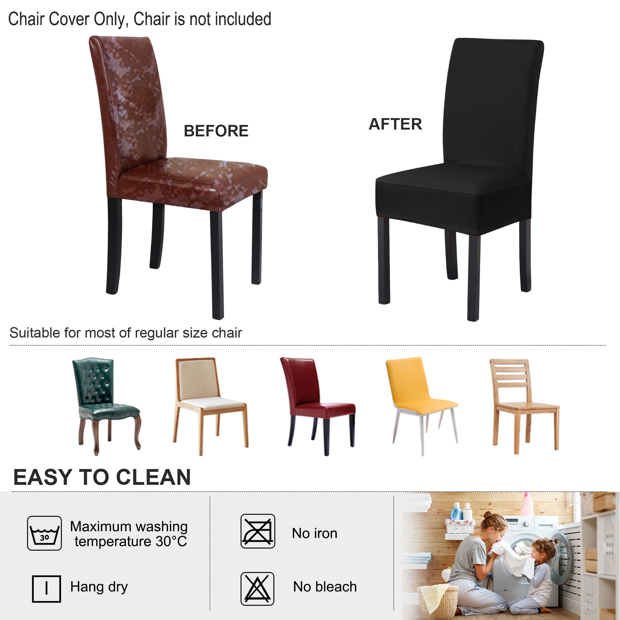 Unique Bargains Stretch Polyester Dining Chair Covers Protector Slipcovers Black 2 Pcs