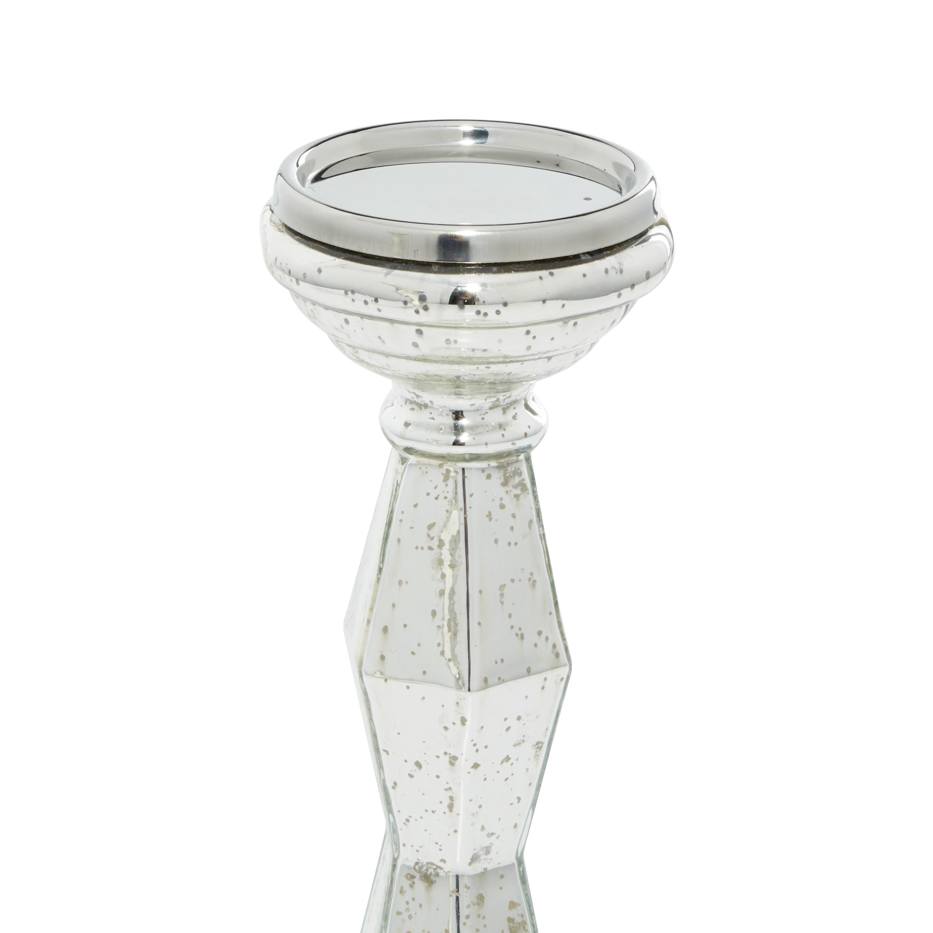 DecMode 2 Candle Silver Glass Candle Holder, Set of 2