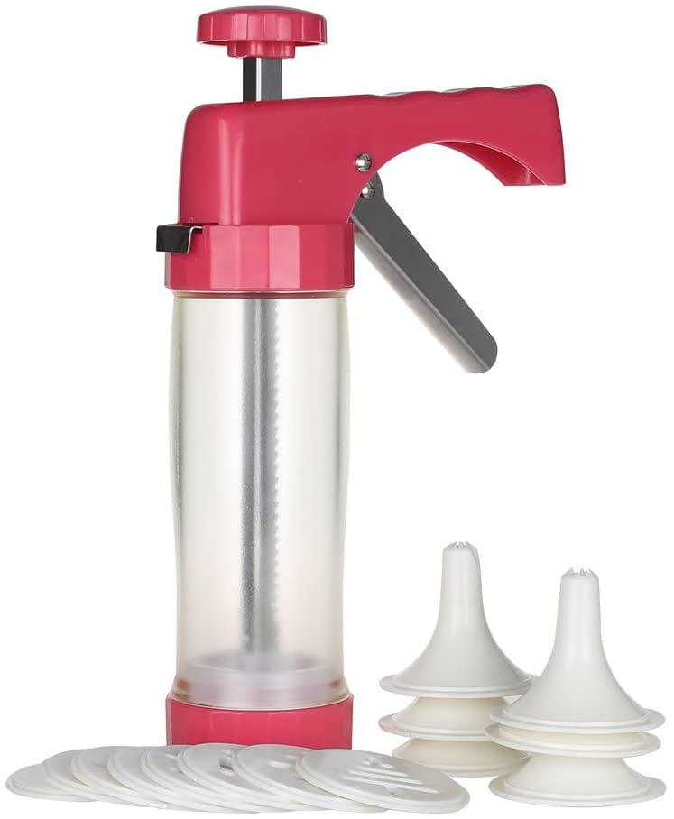 Clear Cookie Press Gun Kit with 16 Discs and 6 Icing Tips for DIY