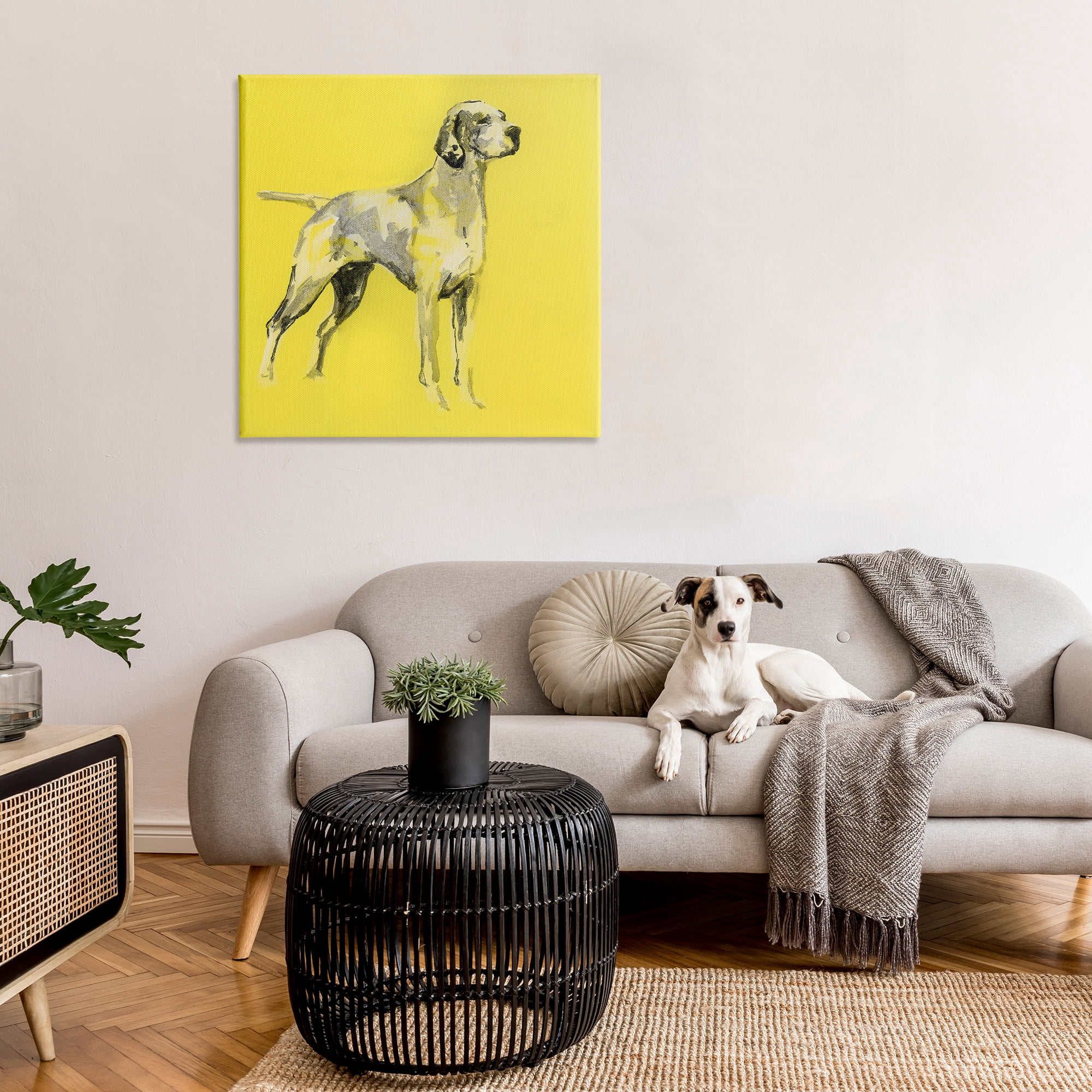 Stupell Industries Modern Dog on Yellow Animals & Insects Painting Gallery Wrapped Canvas Art Print Wall Art, 36 x 36