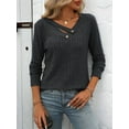 thumbnail image 4 of Long Sleeve Shirts for Women V Neck Fall Sweaters Dressy Casual Basic Tops Trendy Pullover Black & Gray S, 4 of 6