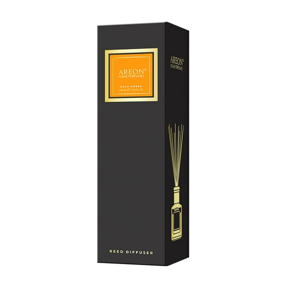 Areon Home Fragrance Luxury Perfume Reed Diffuser + 10 Rattan Reeds, Gold Amber PSL07 150ml
