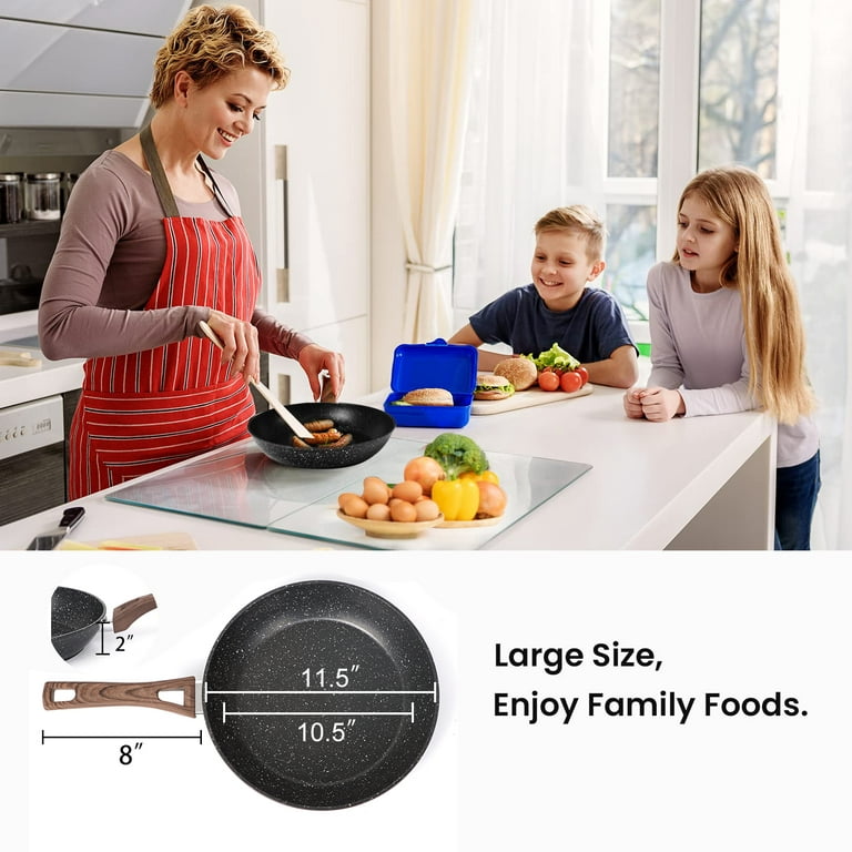 11 inch Nonstick Frying Pan with Lid, DIIG Granite Stone Coating 11 inch  Deep Sauté Pans Skillets Sauce Cooking Pan Cookware, Suit for Gas Induction  All Stove Compatible, 28 cm 