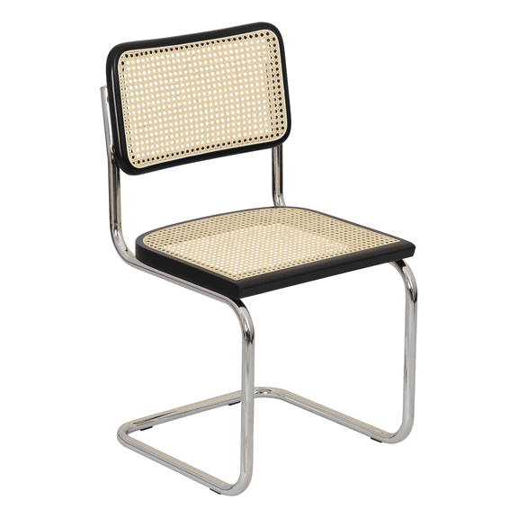 Breuer Chair Company Marcel Breuer B32 Cesca Cane Cantilever Side Chair w/ Chrome Steel Frame Black Wood & Natural Cane (Made in Italy) by Furnish Theory