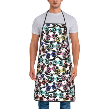 

Xecao Panda And Glasses Print Funny BBQ Chef Aprons for Men Women Adjustable Kitchen Cooking Aprons with Pocket Waterproof Oil Proof No Pilling Fading