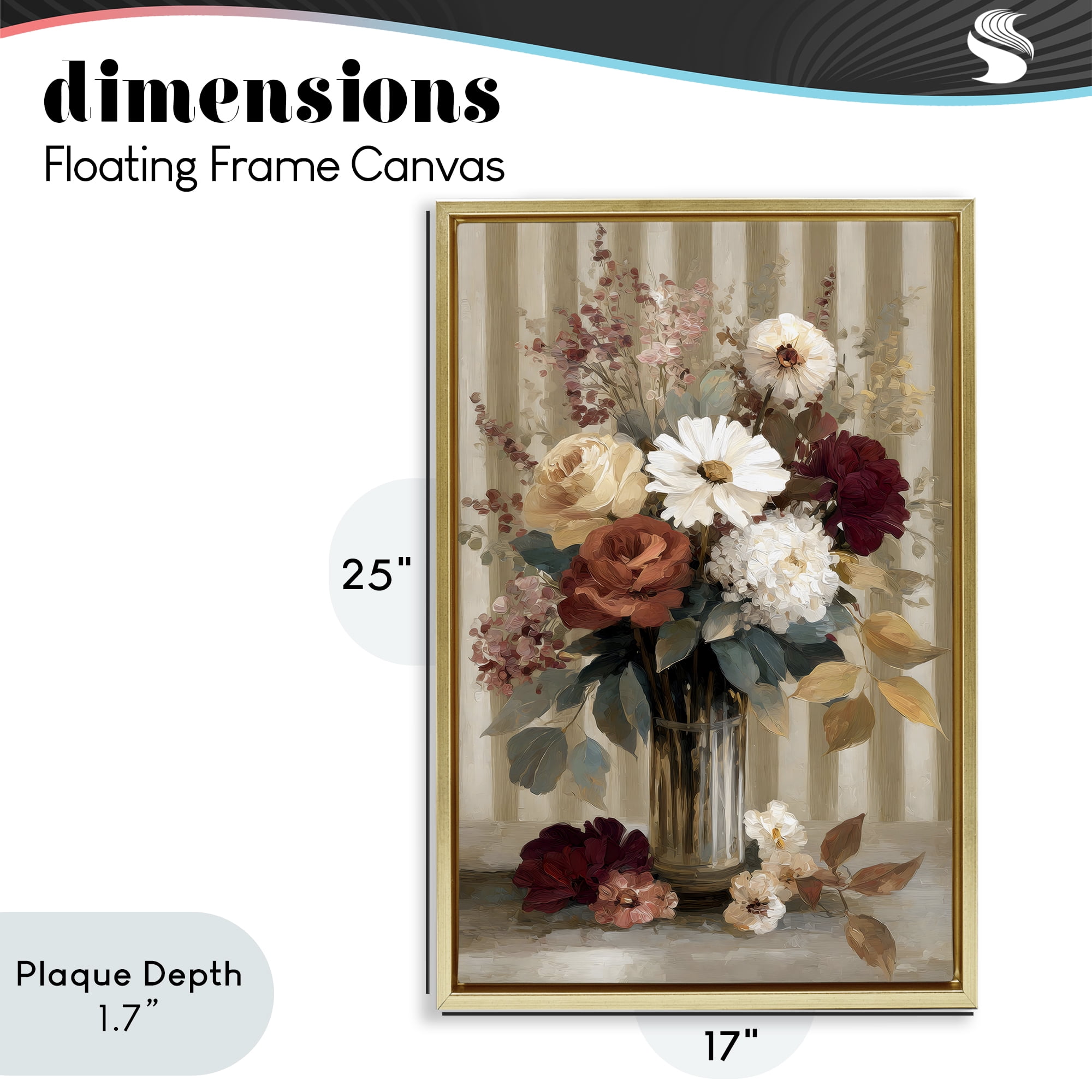 Stupell Industries Vintage Arrangement with Stripes Gold Framed Floater Canvas Wall Art, design by Petal Prints Design