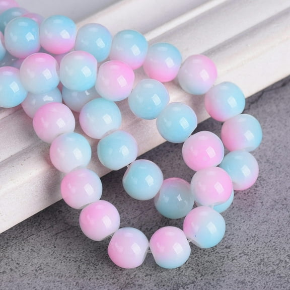 U8MO 10pcs Round 10mm Rainbow Colors Opaque Glass Loose Beads For Jewelry Making DIY-Lake Blue Pink