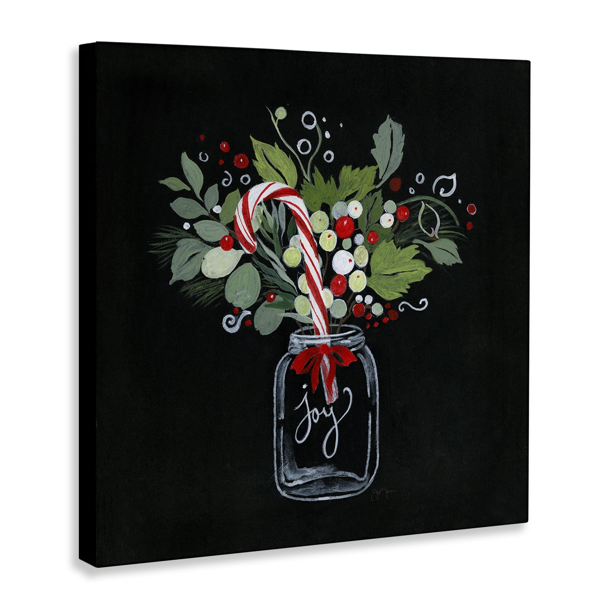Stupell Industries Joy Candy Cane Jar Holiday Painting Gallery Wrapped Canvas Art Prints Wall Art, 30 x 30