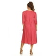 thumbnail image 3 of Women's Loose Fit Scoop Neck 3/4 Sleeve Polka Dot Patterned A-Line Midi Dress Made in USA, 3 of 4