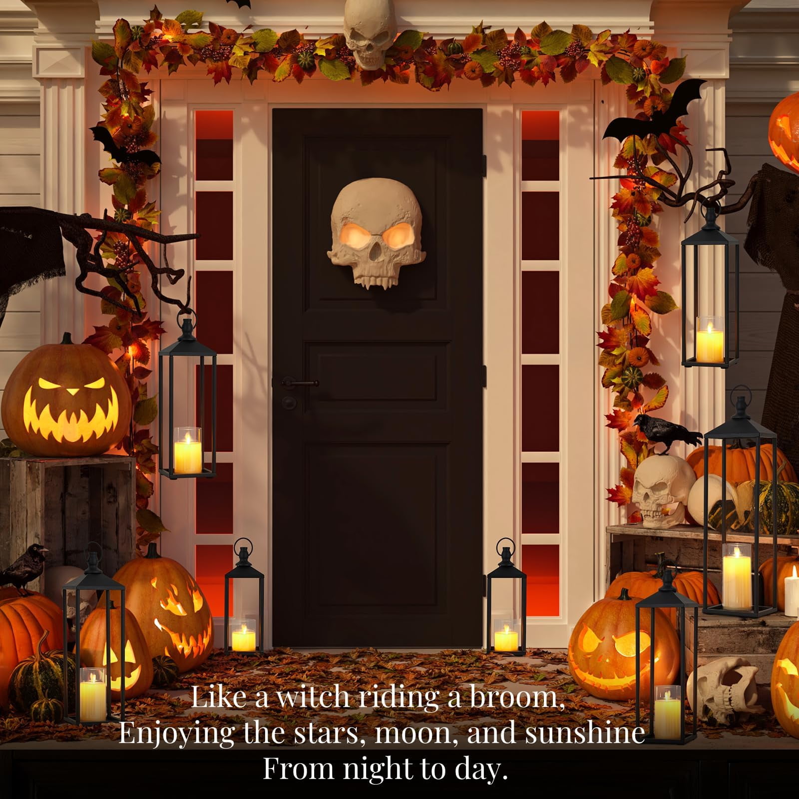 Danolapsi Modern Farmhouse Lantern, 17"+19"+22"  Set of 3 Black Candle Lanterns for Christmas Porch Decor, Outdoor & Indoor Flameless LED Candles with Remote Timer, Patio Garden Floor Decor