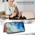 thumbnail image 6 of for iPhone 17 Wallet Case, Magnetic Snap Flip PU Leather TPU Cover with Flower Design Credit Card Holder Stand Wristband Shoulder Strap Protective Phone Case for Women Girls, Rosegold, 6 of 9