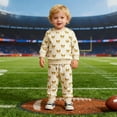 thumbnail image 2 of CUZIBR Christmas Outfit For Kids Boys Sweatsuits Cartoon Football Embroidered Striped Pullover And Trousers Two Piece Athletic Tracksuit Cute Winter Outfits,Beige,0-6 Months, 2 of 5