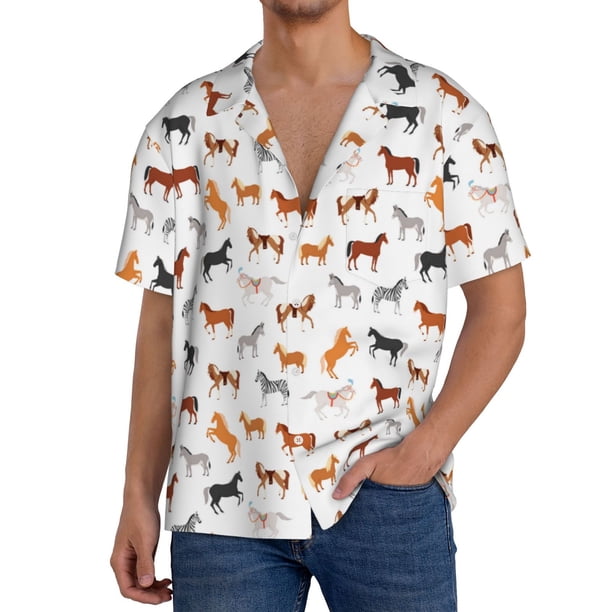 Balery Horses Camisa Casual de Manga Corta con Botones para Hombre, Texturizada, Estilo Cubano, para Playa, Verano-XX-Large