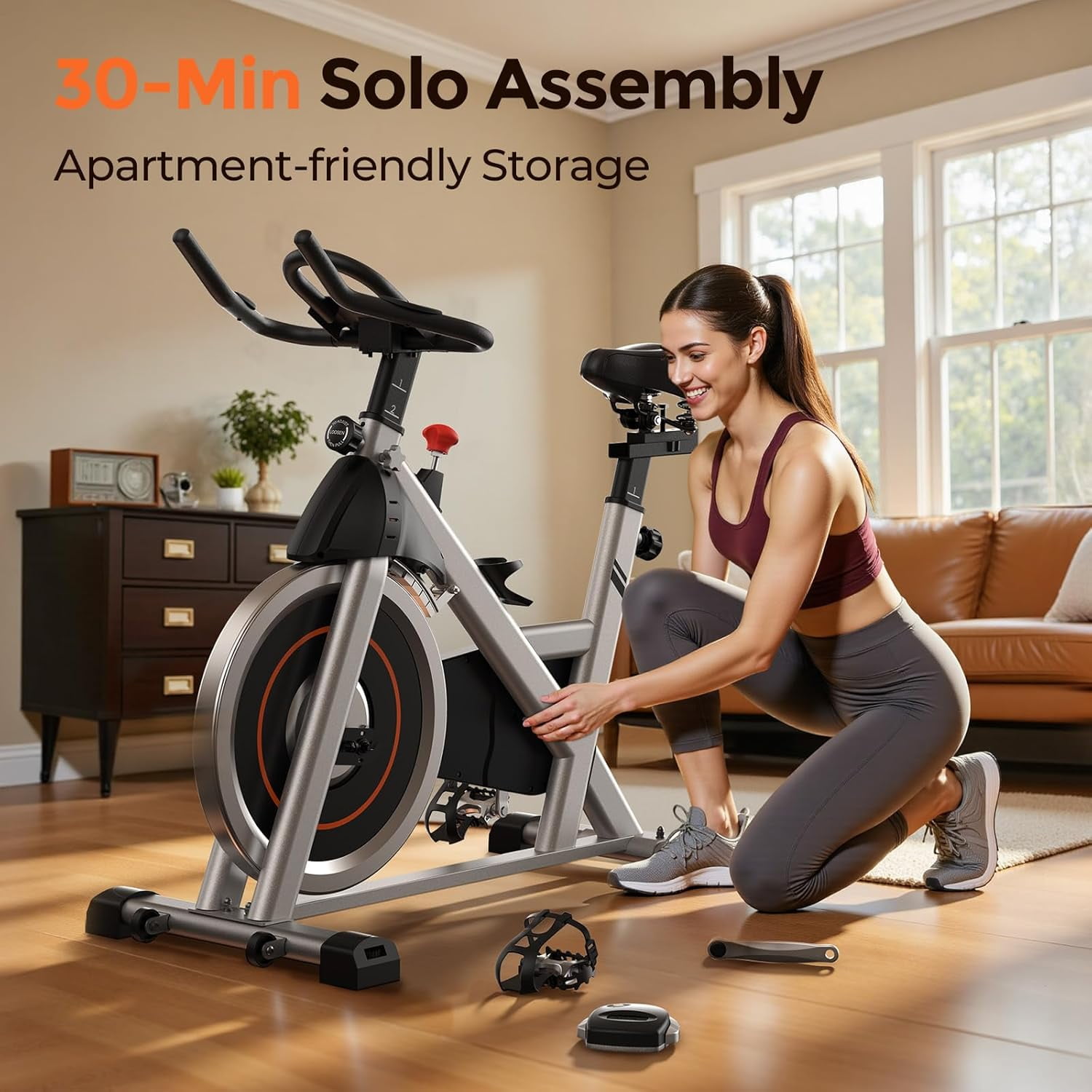 FED Fitness Yosuda Magnetic Exercise Bike, Adjustable Stationary Bike for Home, Silent Belt Drive, Exclusive App, Indoor Cycling Bike with Big IPad Holder & Comfortable Seat for Home/Gym Use