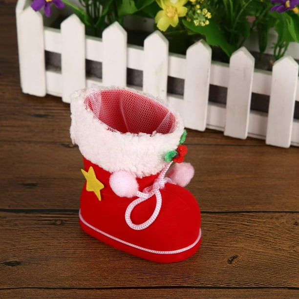 Botas De Navidad Botas De Navidad Decoración del árbol de Navidad adornos botas de Navidad flocado rojo bolsas de dulces