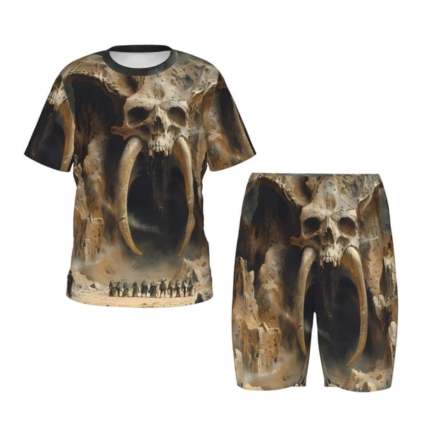 Balery Ancient Skull Cave Landscape Conjunto de Pijama Infantil de Manga Corta con Estampado – Ropa de Dormir de Algodón Suave-3X-Large