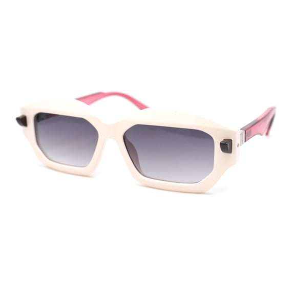 Womens Artsy Lipstick Hinge Beveled Mod Rectangle Sunglasses Ivory Red - Smoke