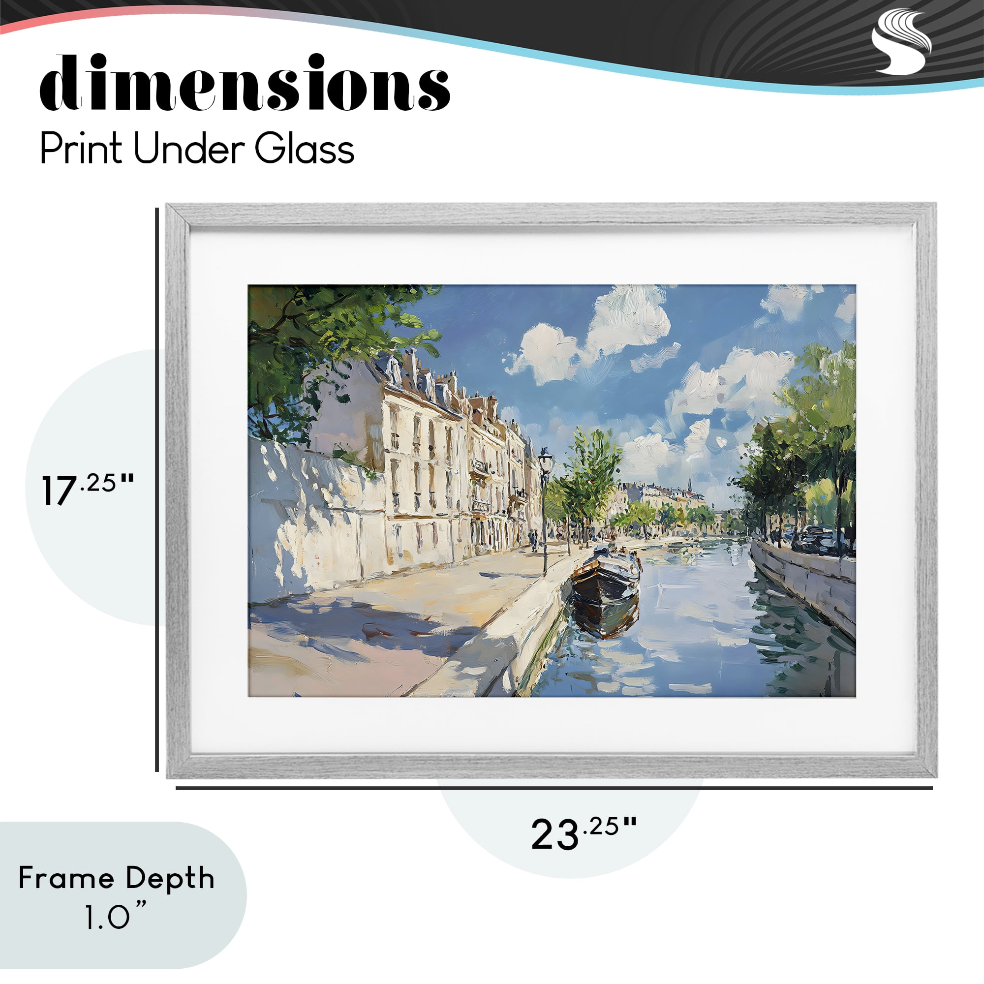 Stupell Industries Boat in Canal Summer Reflection Gray Framed Print Under Glass, design by Creative Studio