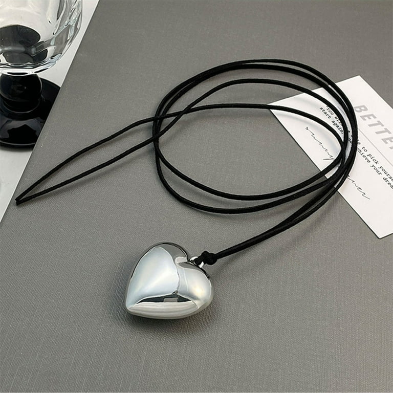 SIEYIO Big Heart Pendant Necklace Adjustable Knotted Lace Choker