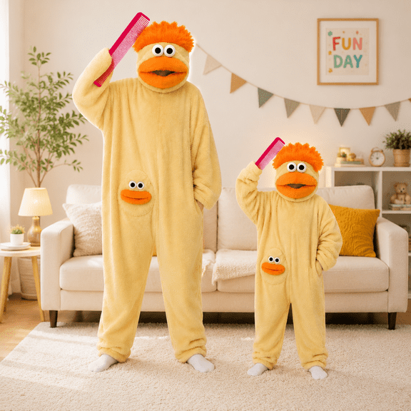 Silly Big Mouth Monster Onesie With Comb Funny Family Christmas Pajamas Matching SetsCozy Hooded Plush One Piece Loungwear Fleece Halloween Christmas Sleepwear for Parent & Little One