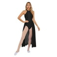 thumbnail image 2 of IEFIEL Womens Sleeveless Lyrical Dance Dress Illusion Deep V-neck Mesh Split Maxi Dress Flowy Modern Dance Leotard Black L, 2 of 7