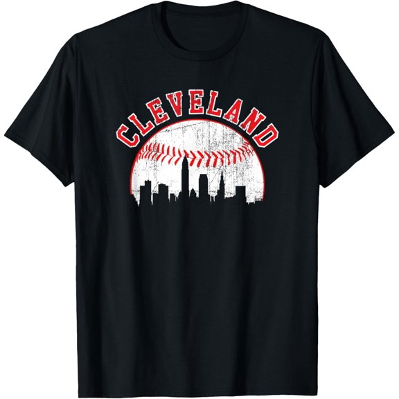 Cleveland Baseball Skyline T-Shirt Retro City Pride Graphic Tee Vintage Sports Fan Apparel Unisex Black