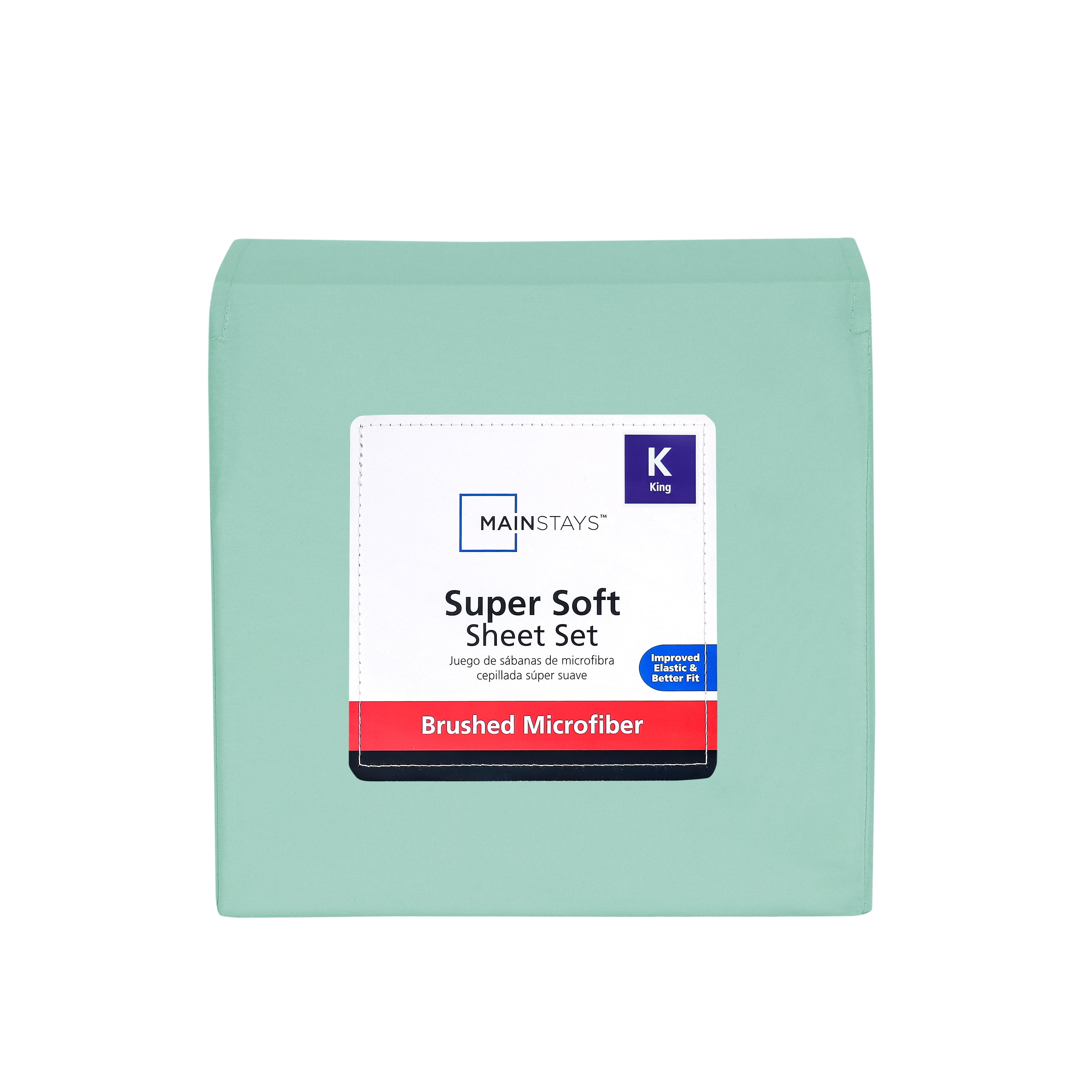Mainstays Super Soft Brushed Microfiber Bed Sheet Set, Green Mint, King, 4 Piece