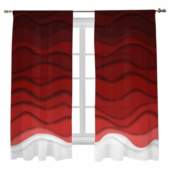 Sheer Curtains 72 inches Long, Abstract Red White Gradient Ocean Waves Light Filtering Sheer Window Curtains Rod Pocket Voile Drapes for Bedroom Living Room, 52"W x 72"L 2 Panels
