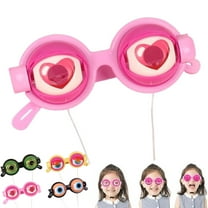 Winking Glasses, Kinetic Crazy Eyes Glasses, Pull-String Blinking Crazy Glass, Funny Upside down Goggles Adults (Pink)
