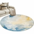 thumbnail image 2 of 3ft Round Rug, Blue Yellow Non-Skid Rubber Backing Large Area Rugs - Living Room Bedroom Home Office, Modern Vintage Oil Painting Abstract Indoor Floor Mat Carpets Washable Rug, 2 of 9