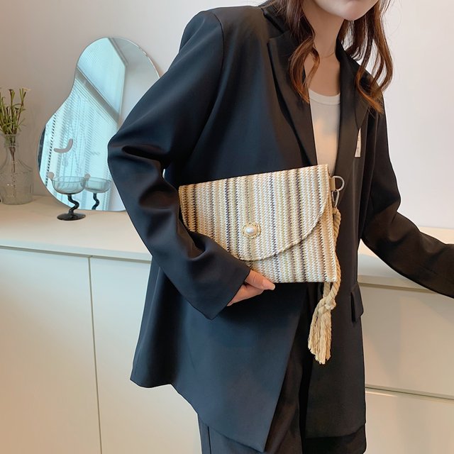 Bolsa Cartera de mano de moda para mujer, estilo étnico tejido de paja, color caqui Tmvgtek Para estrenar